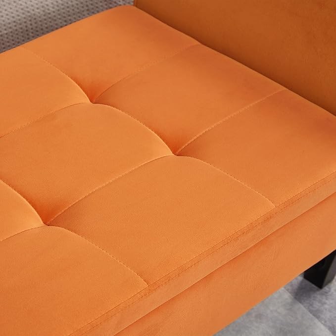 Furniliving 51 Inch Storage Bench for Living Room, Upholstered Bench Ottoman with Velvet Fabric, Modern Entryway Bench with Woodern Legs for Bedroom, Living Room, Shoe Storage & Seating, Orange