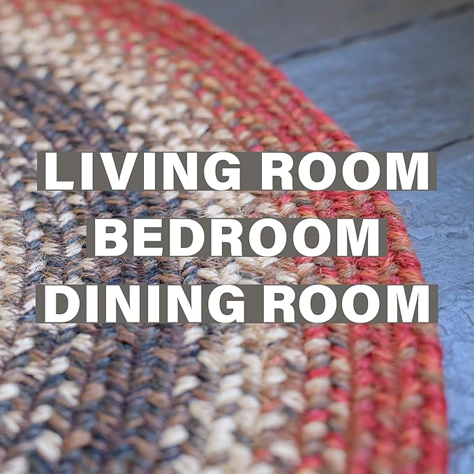 Homespice Chester Rustic Braided Rug 6x9' Oval in Red, Perfect for a Country Style Dining Room Rug