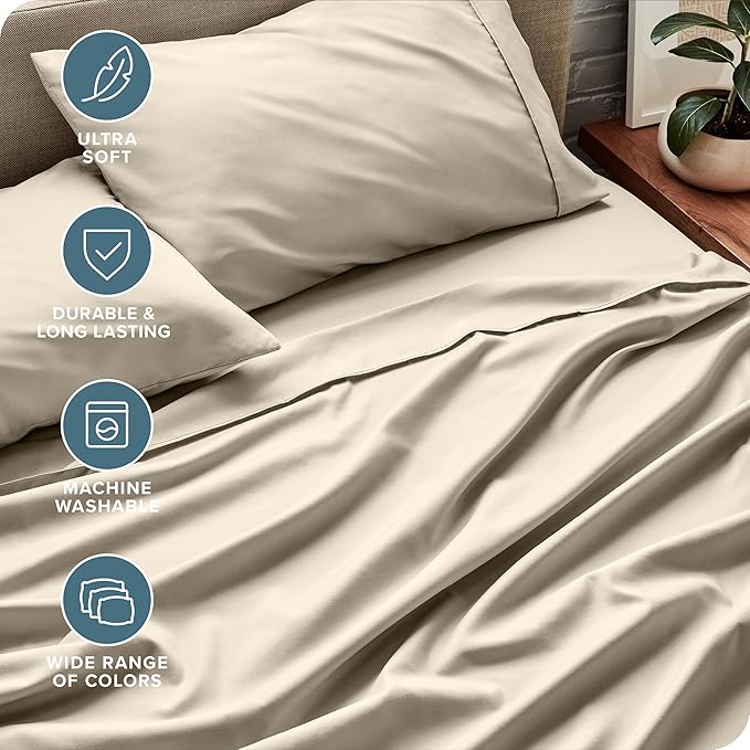 Bare Home Full XL Sheet Set - Luxury 1800 Ultra-Soft Microfiber Full Extra Long Bed Sheets - Double Brushed - Deep Pockets - Easy Fit - 4 Piece Set - Bedding Sheets & Pillowcases (Full XL, Sand)