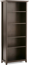 SIMPLIHOME Amherst Bookcase - 70 inch Tall 5-Shelf Solid Wood Bookshelf in Hickory Brown, Transitional Storage for Living Room, Study Room or Office with Adjustable Shelves and Tapered Legs