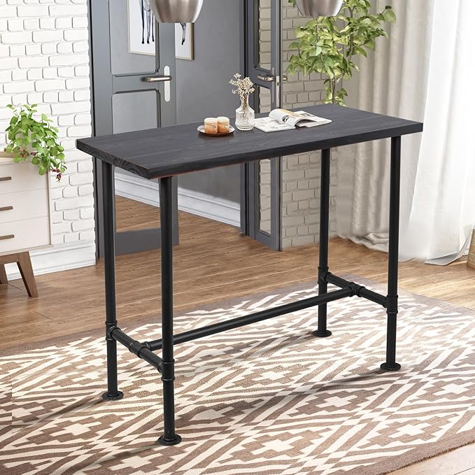41.3inch Height Industrial Bar Table Rustic Pipe Design Kitchen Dining Table Farmhouse Office Meeting Computer Desk for 4-5 People Bistro Cafe Tables Rectangle