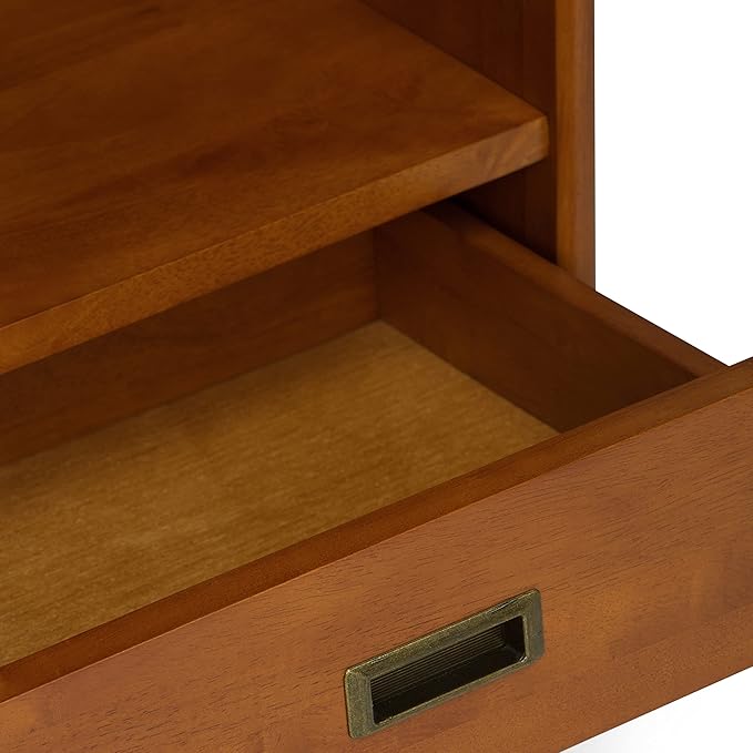SIMPLIHOME Draper 22 inch Mid-Century Modern 6 Cubbie Bookcase with Drawer (Set of 2) in Teak Brown for The Living Room, Study Room and Office