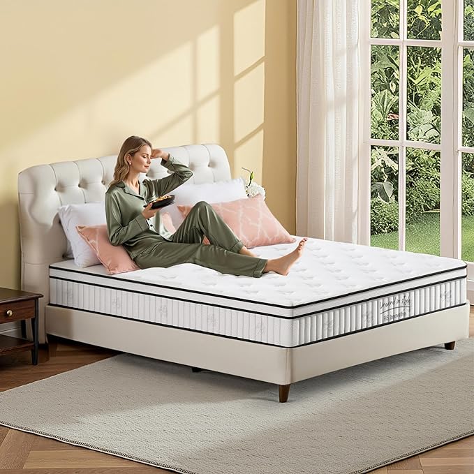 King Size Mattress, 10 Inch Medium Firm Foam Hybrid Mattress with Individual Pocket Springs for Motion Isolation & Edge Support, Mattress in A Box CertiPUR-US Certified