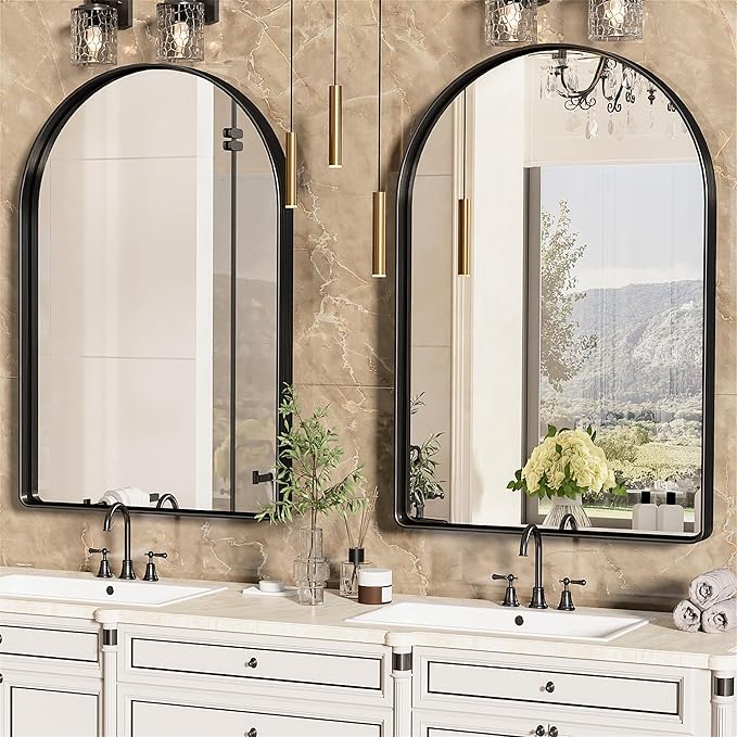 Suidia 22" x 30" Bathroom Mirror, Bathroom Vanity Mirror Metal Framed, Wall-Mounted Mirrors for Bedroom, Living Room, Entryway, Hallway, Black, Arch Style