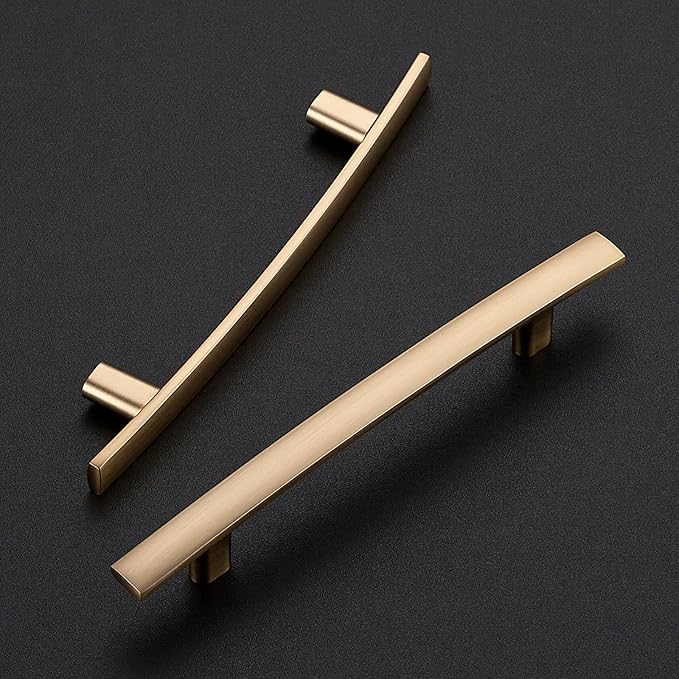 5 Pack Cabinet Handles 4" Hole Center - Curved Cabinet Pulls Champagne Bronze Drawer Pulls for Kitchen Cupboard Solid Handles for Dresser Drawer Arch Closet Hardware