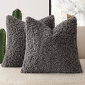 Foindtower 2 Pieces 22x22 Inch Dark Gray, Faux Fur Throw Pillow Cover Accent Sherpa Furry Pillow Covers Fuzzy Soft Pillowcases Cozy Sheepskin Decorative Fleece Cushion Case for Bed Couch Living Room