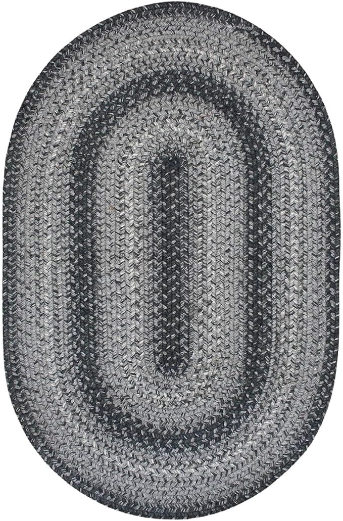 Homespice Flint Hill Braided Oval Rugs 8x10' - Primitive Grey Rugs for Living Room and Dining Room