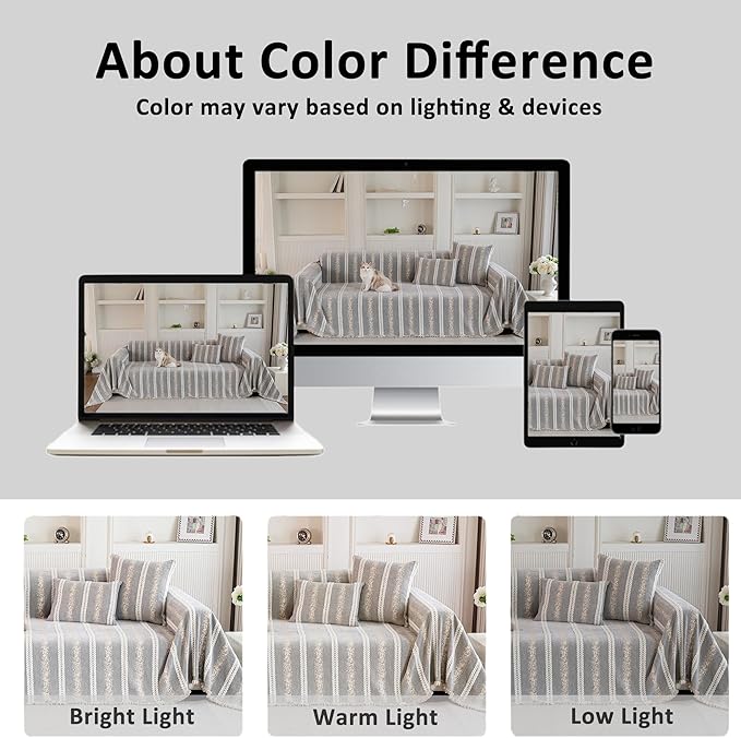 Couch Cover for Dogs Washable Sofa Cover, Sectional Couch Covers, Sofa Covers for 2 Cushion Couch, Non Slip Stripe Sofa Slipcovers Furniture Protector, Couch Protector from Cat Claws, Light,71''x118''