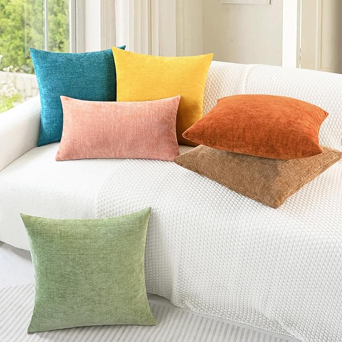 CaliTime Throw Pillow Covers Decorative 24 X 24 Inches Pack of 2 Cozy Chenille Cushion Cases for Couch Sofa Bed Living Room Home Mustard Yellow