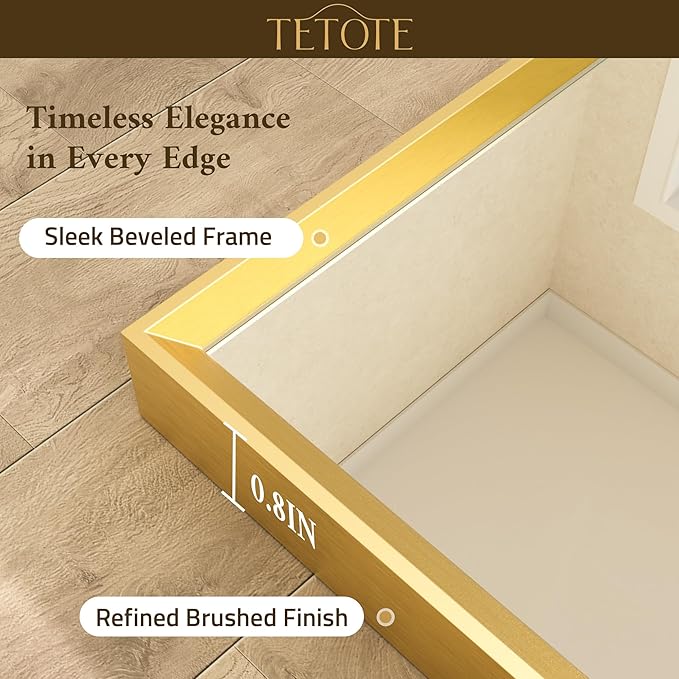 TETOTE Brushed Gold Bathroom Mirror 20" x 30" Brushed Gold Brass Rectangle Beveled Framed Bathroom Vanity Mirror for Over Sink, Tempered Glass, Modern Farmhouse Bedroom, Entryway, Living Room