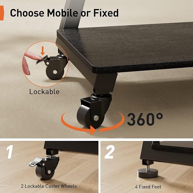 Perlegear Mobile TV Stand with Soundbar Mount, Rolling Floor TV Stand with Wheels for 43-80" TVs up to 132lbs, Mobile TV Cart with Storage Shelves, Tilt Swivel Corner TV Cart Max VESA 600x400mm