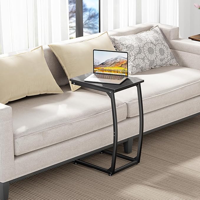 C-Shaped End-Table - Side Table for Couch,Curved Support Legs, Slide Under Couch Table for Sofa, TV Tray Table for Living Room Bedroom(Black)