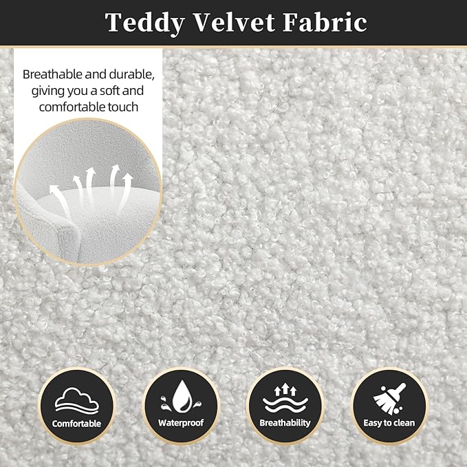 Modern Velvet Dining Chairs Set of 6, Contemporary Upholstered Furniture Collection with Polished Gold Metal Legs, Elegant Accent Chairs for Kitchen Living Room(Teddy Fleece,White)