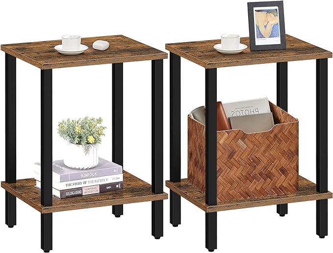 TUTOTAK End Table, Set of 2, Side Table, Nightstand, 2-Tier Storage Shelf, Sofa Table for Small Space, Living Room, Bed Room TB01BB035