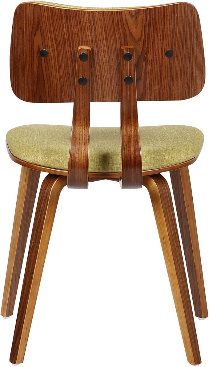 Armen Living Jaguar Mid-Century Dining Chair in Walnut Wood and Green Fabric - Set of 6