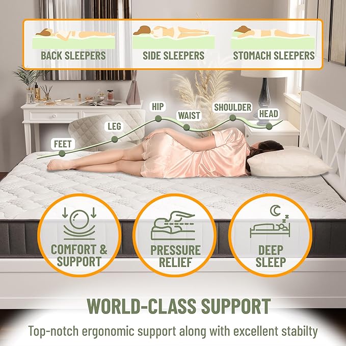 Ottomanson Twin XL 9" Hybrid Mattress - Medium-Firm Support - Made in USA - Individually Pocketed Coils & CertiPUR-US Foam - Fiberglass-Free - Bed in a Box