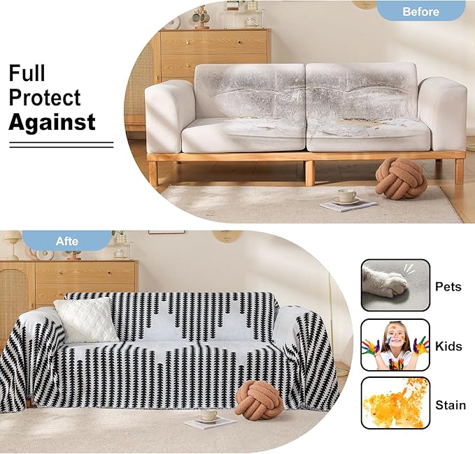 Boho Couch Cover, Sofa Cover, Sofa Covers for 2 Cushion Couch, Washable Sectional Couch Covers for Dogs Pet Furniture Protector Couch Cover Blanket for Living Room (2# White, 71" x 118")