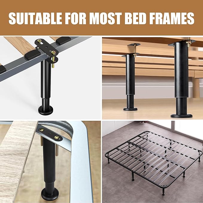 Metal Bed Frame Support Legs, 9.8-16.5 Inch Adjustable Height Bed Support Legs, Bed Legs Replacement Parts for for King Queen, Under Bed Support Slat Reinforcement Kits Bed Frame Center Support 2 Pack