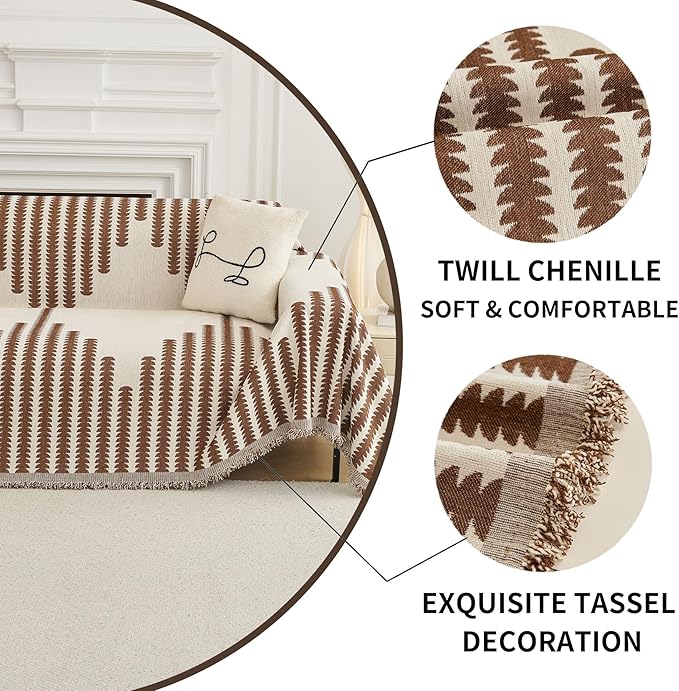 HAOMAIJIA Boho Sofa Covers Couch Covers for 3 Cushion Couch Sofa Pet Friendly Soft Thick Non Slip Couch Cover for Dogs Washable Sectional Couch Covers L Shape Furniture Protector (Brown, 91"x134")