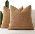 Foindtower Set of 2, Decorative Textured Boucle Throw Pillow Covers Accent Solid Pillow Cases Neutral Soft Couch Cushion Case for Chair Sofa Bedroom Living Room Home Decor 16 x 16 Inch Rust Tobacco