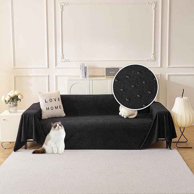 MYSKY HOME Black Couch Covers for Sectional Sofa Love Seat Couch Cover, Couch Covers for Dogs Washable Couch Cover Blanket, Non Slip Sofa Slipcovers, Super Soft Sofa Towel for Kids, Pets, 71" x 118"