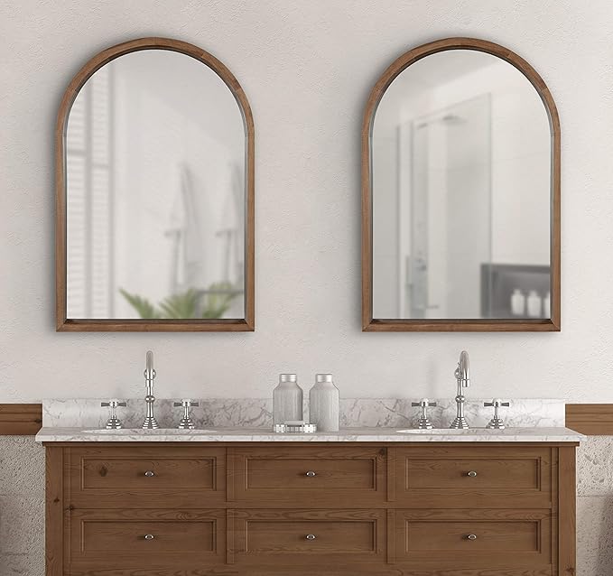 Kate and Laurel Hutton Rustic Arch Mirror, 20 x 30, Natural Rustic, Farmhouse Accent Mirror for Wall