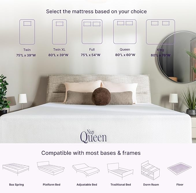 NapQueen Twin-XL Mattress, 6 Inch Charcoal Memory Foam Mattress, Twin-XL Bed Mattress in a Box, CertiPUR-US Certified, Medium Firm, Breathable Soft Fabric Cover