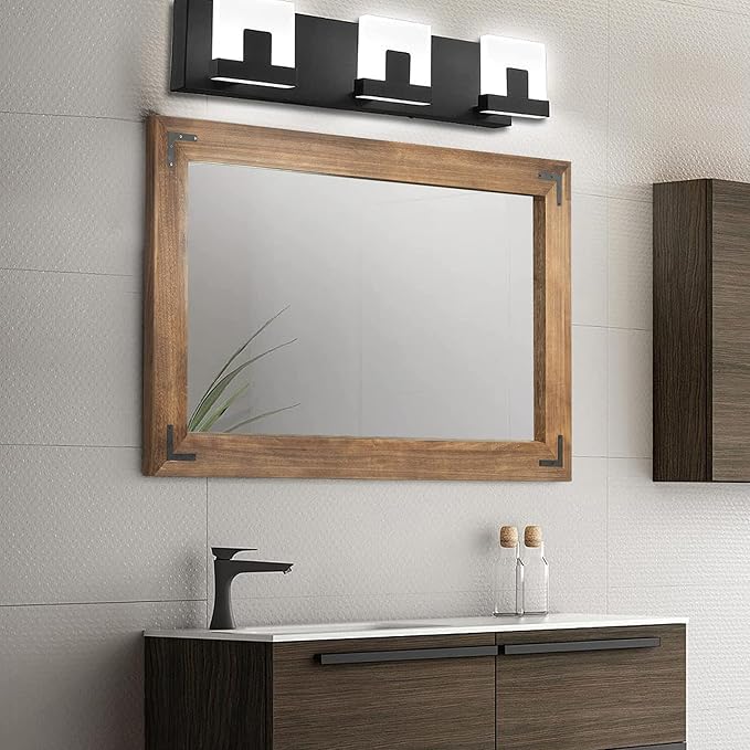 YOSHOOT Rustic Wooden Framed Wall Mirror, Natural Wood Bathroom Vanity Mirror for Farmhouse Decor, Vertical or Horizontal Hanging, 60" x 36", Brown