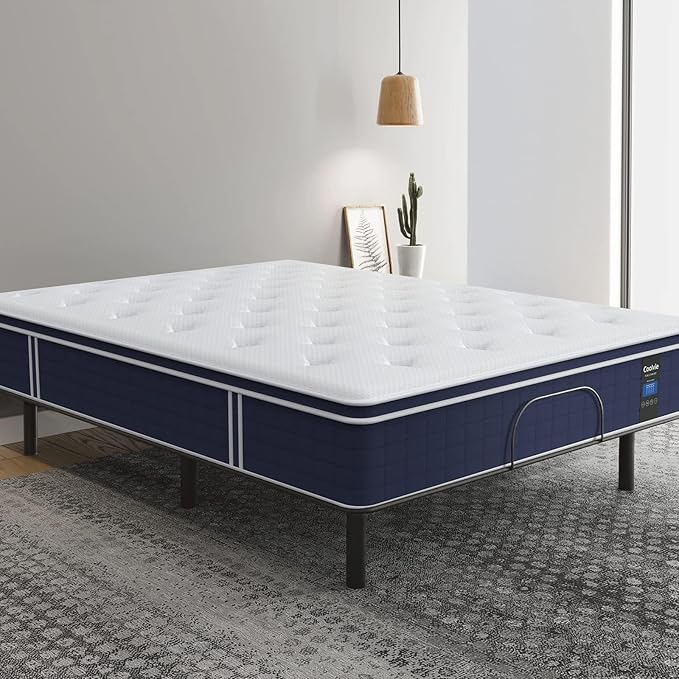 Coolvie Queen Mattress Firm, Strong Coils Hybrid Mattresses for Extra Lumbar & Hip Support, Cooling Knit Fabric Cover- CertiPUR-US® Certified Foam/ 80x60x12, 12 Inch Mattress Queen Size in a Box