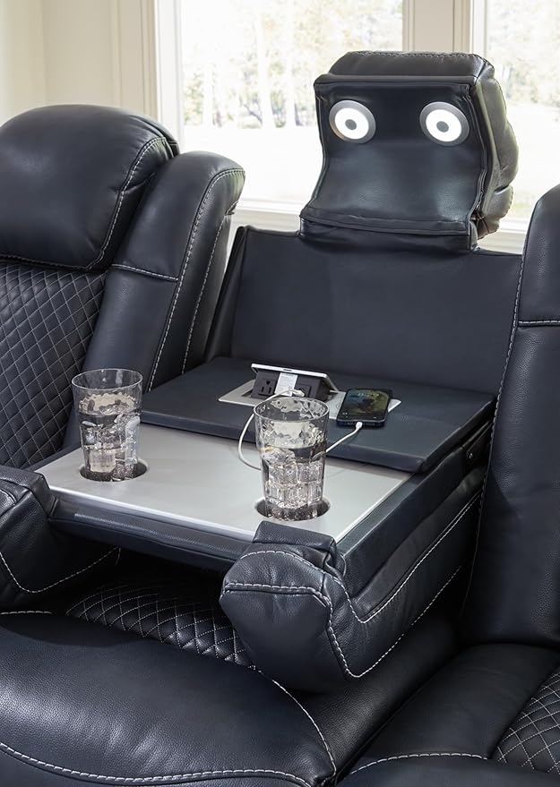 Signature Design by Ashley Fyne-Dyme Contemporary Power Reclining Sofa with USB Charging Ports and Adjustable Headrest, Blue