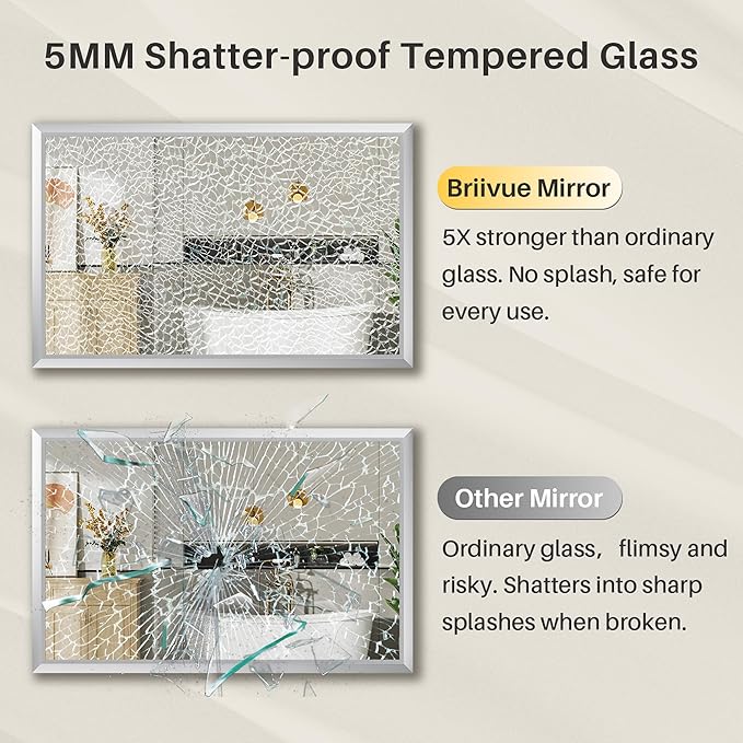 55x30 Inch Silver Bathroom Mirror for Wall, Thick Metal Framed Rectangle Mirrors for Over Sink, Bedroom, Living Room, Entryway, Anti-Rust, HD Tempered Glass