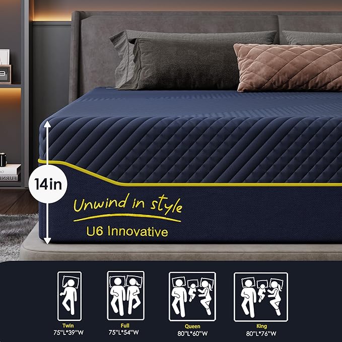 SDHYL Full Mattress, 14 Inch Gel Infused Memory Foam Mattress for Good Sleep, Bed in a Box Mid Firm CertiPUR-US Certified & Fiberglass Free, Washable Cover, 75"*54"