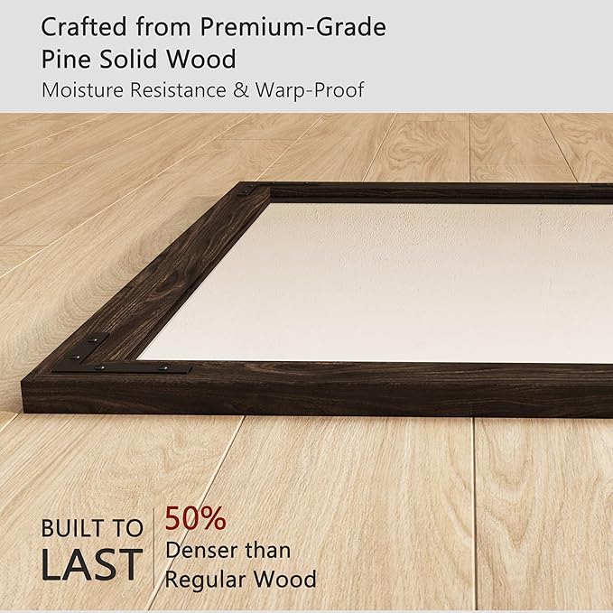 VocalStar Black Wood Framed Mirror 48 x 32 Inch, Rustic Natural Black Wooden Rectangle Bathroom Vanity Wall Mirror for Farmhouse Boho Decor, 1/4-inch Shatterproof Glass | Waterproof