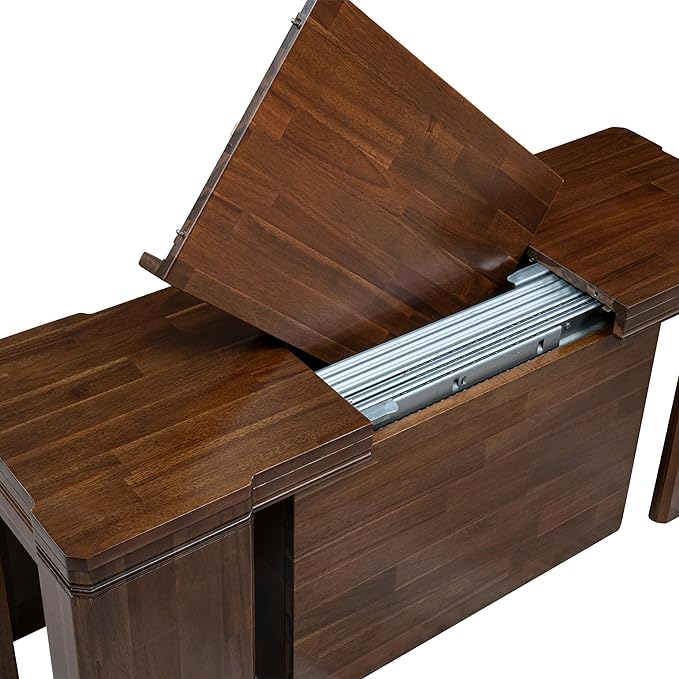X07DA-BC8-32 10-Pc Kitchen Table Set includes an Extendable Rectangle Kitchen Table, 1 Coffee Table, 7 Polyester Dining Chairs and 1 Bench, 39x120 Inch, Antique Walnut