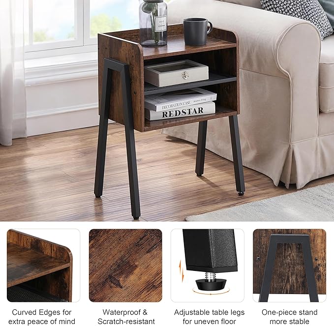 VECELO Nightstand Set of 2,Industrial Side End Table/Stackable Accent Furniture with 2-Tier Open Storage Compartments for Bedroom, Living Room and Small Spaces