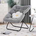 Comfy Dorm Chair - Oversized Folding Saucer Chair with Soft Faux Fur, Metal Frame, for Bedroom, Living Room, Balcony, Patio, Study, Playroom (Grey)