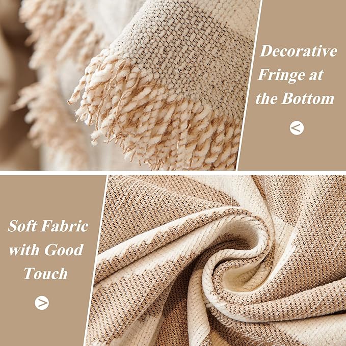 STACYPIK Khaki Beige Sofa Cover for Dogs Cats Boho Couch Cover for 3 Cushion Couch Soft Plaid Triangle Couch Cover Reversible Furniture Protector Loveseat Cover Non Slip Sectional Couch Cover-91X118IN