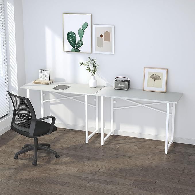 Folding Desk 47 inch No Assembly Required Home Office Table, Writing Gaming Computer Camping Desk, White