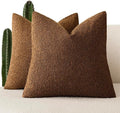 Foindtower Pack of 2 Modern Textured Boucle Throw Pillow Covers Accent Solid Decorative Pillow Cases Cozy Woven Couch Cushion Case for Chair Sofa Bedroom Living Room Home Decor 20x20 Inch Hazel Brown