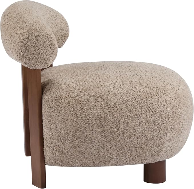 Christopher Knight Home Elvina Boucle Fabric Accent Chair, Solid Wood Single Lounge Sofa, Bedroom Comfy Reading Chair, for Modern Minimalist Style Living Room/Home Office, Light Brown