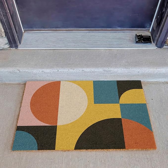 Funny Coir Doormat Simple Modern Abstract Geometric Front Door Mat Entryway Outdoor Mat with Heavy Duty Front Porch Welcome Mats Entry Natural Coconut Brown Mat Novelty Gift Doormat 23.7 x 15.7 inch