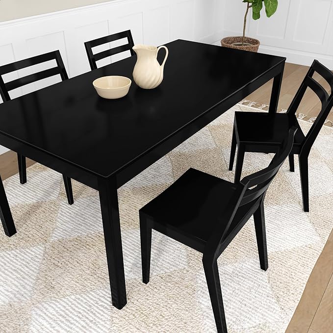 Grain & Grove Davie Dining Room Chairs Set of 4, Solid Wood Modern Kitchen Chair for Living Room, Kitchen, Black