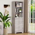 71'' Tall Bookshelf with Drawers,6 Tier Wooden Bookcase Storage Organizer,Freestanding Display Cabinet with Adjustable Shelves for Living Room, Bedroom