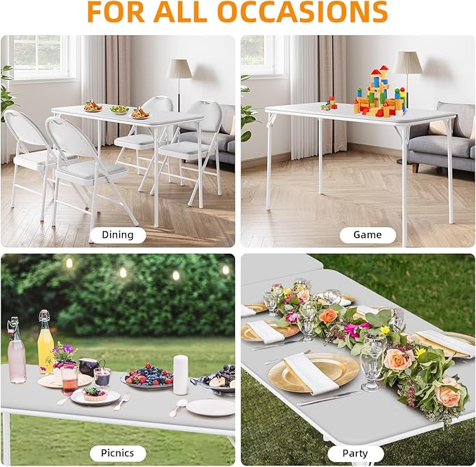 IDEALHOUSE Protable Folding Table and Chairs, 5 Piece Folding Card Table and Chairs Set, Foldable PU Upholstered Table and Chairs Set of 5, for Dining Room, Living Room, Office, Camping, Gray