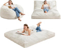 Hobestluk Bean Bag Chair Convertible Beanbag Chairs for Adults, 3 in 1 Bean Bags with Plush Chevron Cover, Adult Bean Bag Chair for Living Room, Bedroom (White, Full)