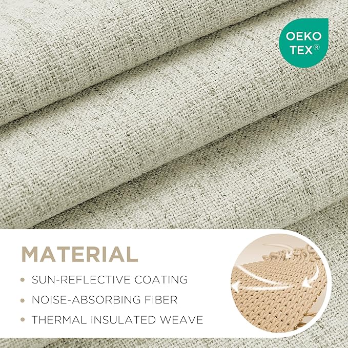 Joydeco 100% Blackout Curtains for Bedroom - Natural Linen Curtains 52" W x 120" L Long, Thermal Insulated 2 Panels Light Beige. Room Darkening Light Blocking Drapes for Living Room