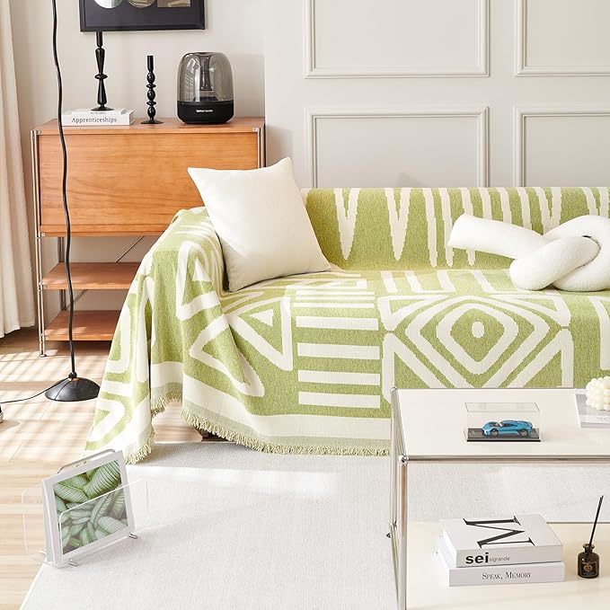 HANDONTIME Green Sofa Covers Chenille Couch Covers Universal Sofa Cover Boho Cover for Sofa 3 Seats Dogs Couch Furniture Protector Couch Cushion Covers Sectional Couch Covers for L Shaped 71" X118"