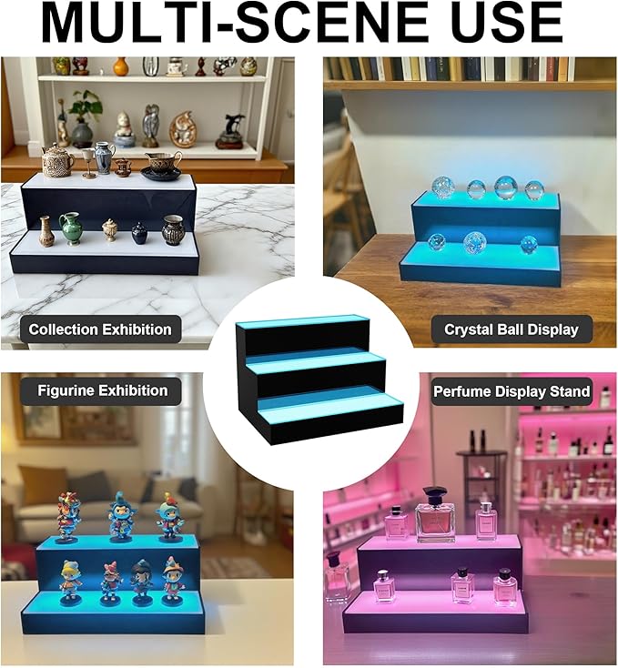 MESAlLUP LED Lighted Liquor Bottle Display Bar Shelves with Remote Control, 3 Tier 30 Inch Multi Color Lighting Bar Accessories for Home, Tavern, Party & Commercial Use
