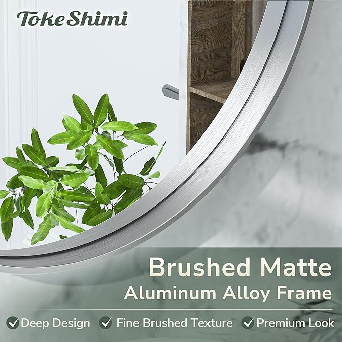 TokeShimi Oval Mirrors for Wall Decor 24x36 Inch with Non-Rusting Aluminum Alloy Brushed Silver Matte Framed Wall Mounted for Bathroom, Entryway, Living Room, Bedroom,Vanity or Horizontal