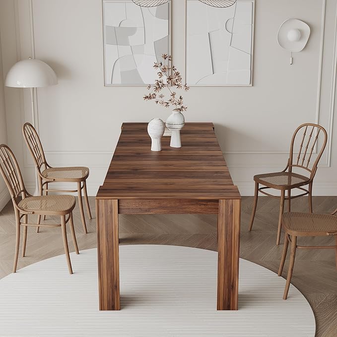 118" Extendable Dining Table for 6-10 Person, Wooden Folding Narrow Dining Room Table, Farmhouse Extendable Console Table for Gatherings, Meeting, Dining Office Areas Walnut